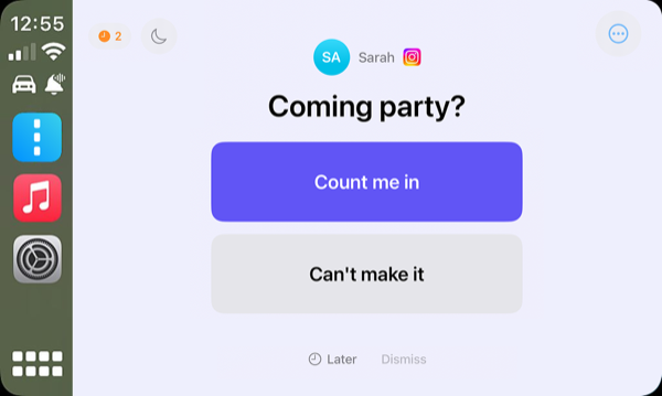Drifo full-screen CarPlay interface for safe driving messages